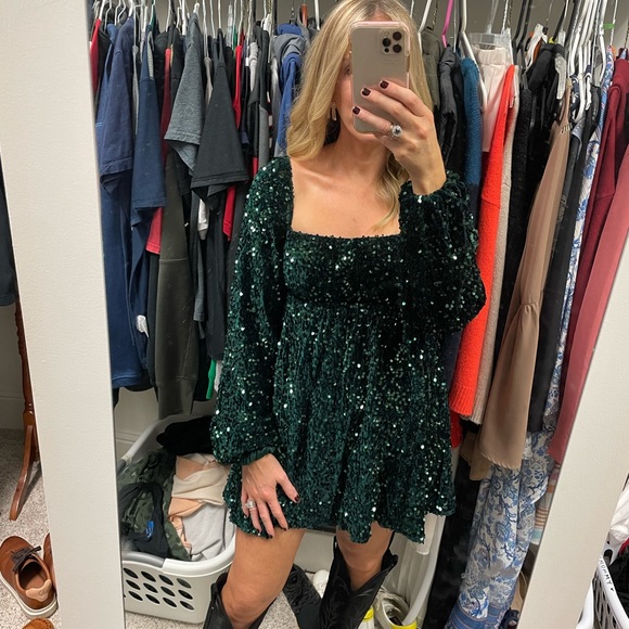 Altar’s State Gabriella Sequin Dress Hunter Green XS - Picture 5 of 7